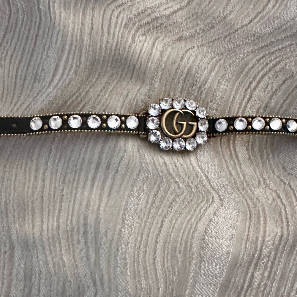 ESTATE SALE Gucci Black and Gold Bracelet with Crystal Accents